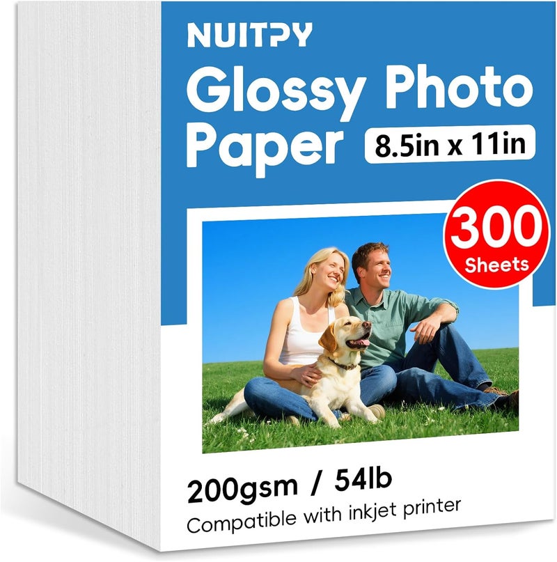 NUITPY 300 Sheets Glossy Photo Paper, 8.5in x 11in Inkjet Photo Printer Paper, Picture Paper for Photos, Calendars, Brochures, Cards, Menus(200gsm / 54lb) - Image 1